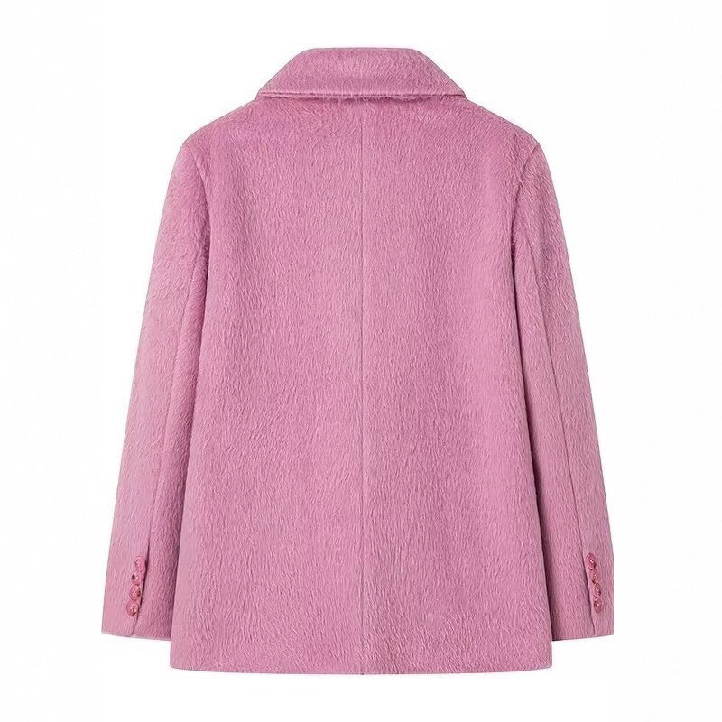 Damen elegante Blazerjacke mit weichem Fell und dekorativen Knopfdetails EB