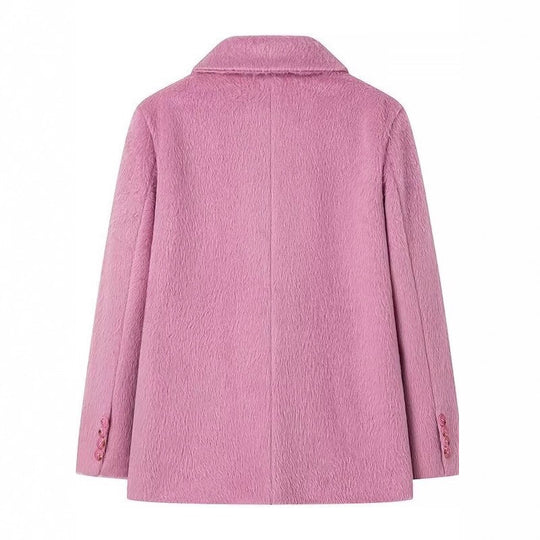 Damen elegante Blazerjacke mit weichem Fell und dekorativen Knopfdetails EB