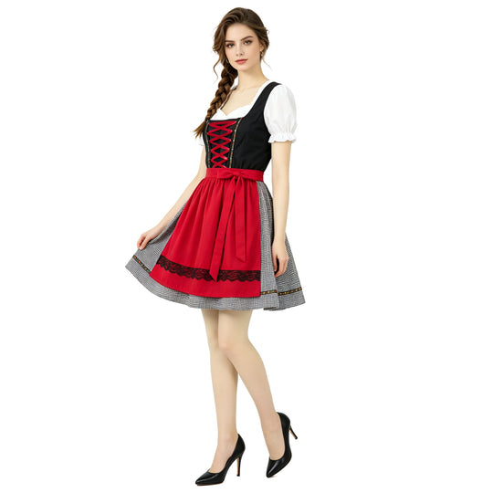 Damen nan traditionelles Dirndlkleid mit Herzausschnitt, geschnürtem Mieder und dekorativer Schürze EB