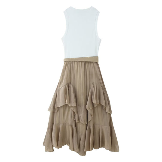 Damen Maxikleid mit raffiniertem Rüschendesign und elegantem Gürtel EB