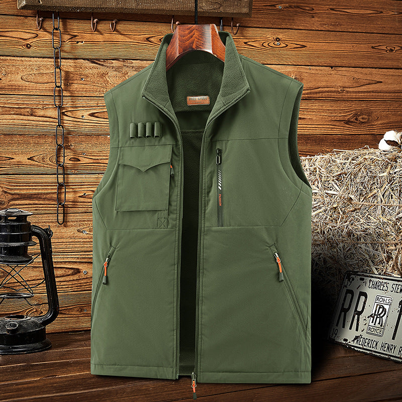 Herren Multifunktionale Outdoor‑Weste mit Fleece‑Futter, Mehrfachtaschen und Patronen‑Schlaufen EB
