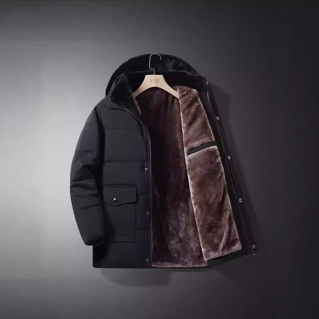 Herren Wattierte Thermojacke mit gesteppter Innenfüllung, Kunstfellkragen und Pattentaschen EB