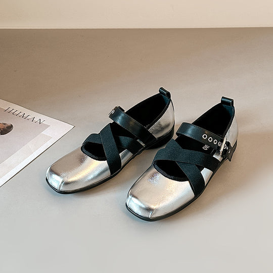 Damen Komfortable Ballerinas mit elastischen Kreuzriemen EB