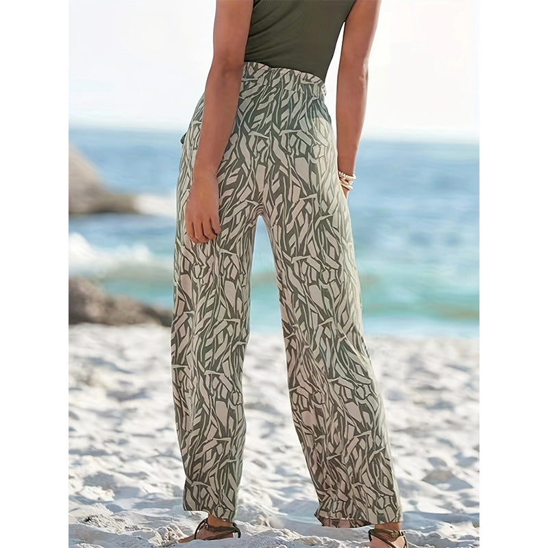 Damen lässige Palazzo-Hose mit floralem Muster und hohem Bund EB
