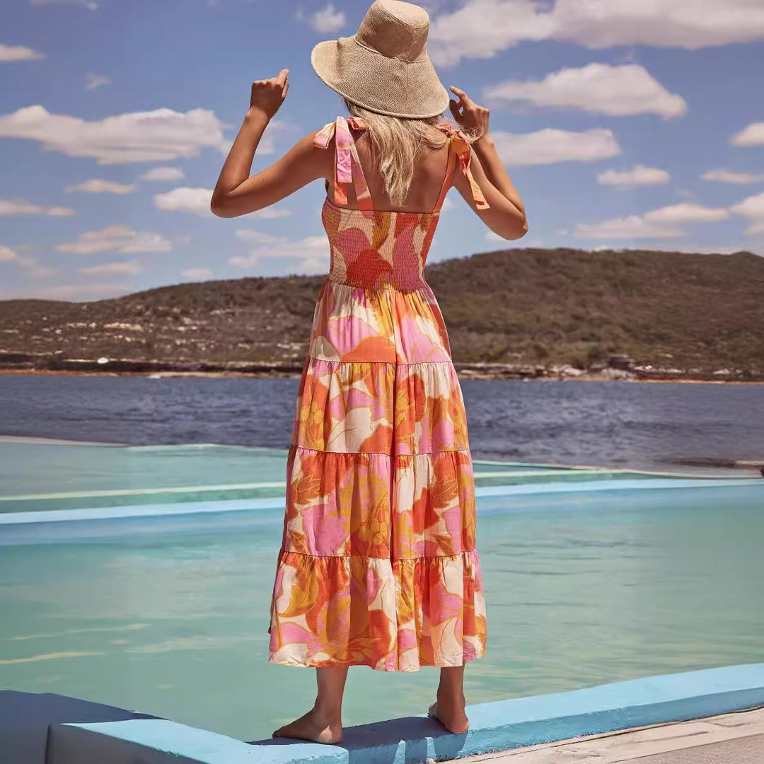 Damen Maxikleid mit Trägern und Rüschendetails EB