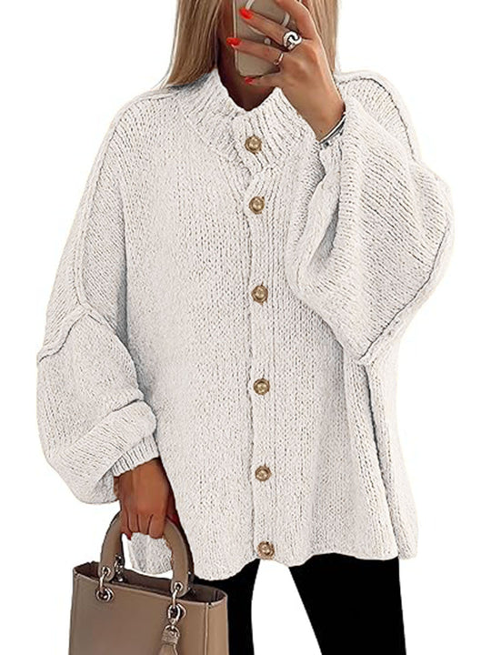 Damen oversized Strickjacke mit Knopfverschluss EB