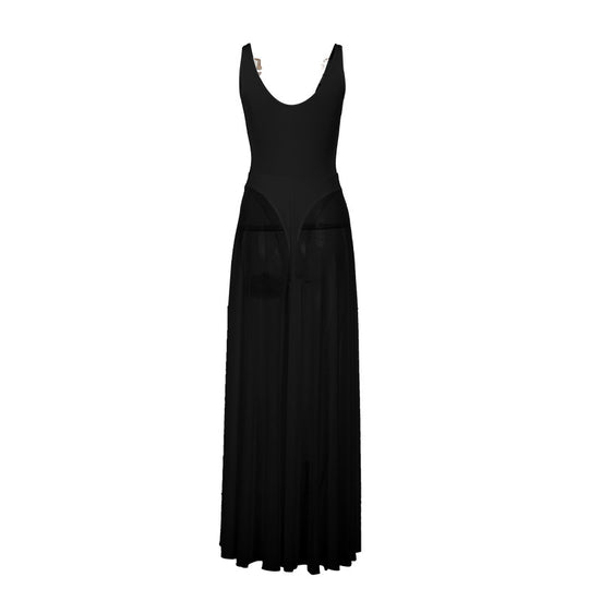 Damen Stilvolles Maxikleid mit transparentem Rock und elegantem V-Ausschnitt EB