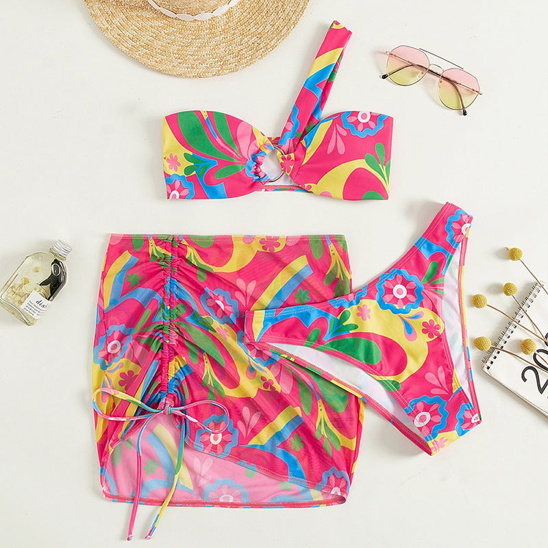 Damen Bandeau-Bikini-Set mit verstellbarem Rüschensarong EB