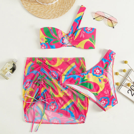 Damen Bandeau-Bikini-Set mit verstellbarem Rüschensarong EB