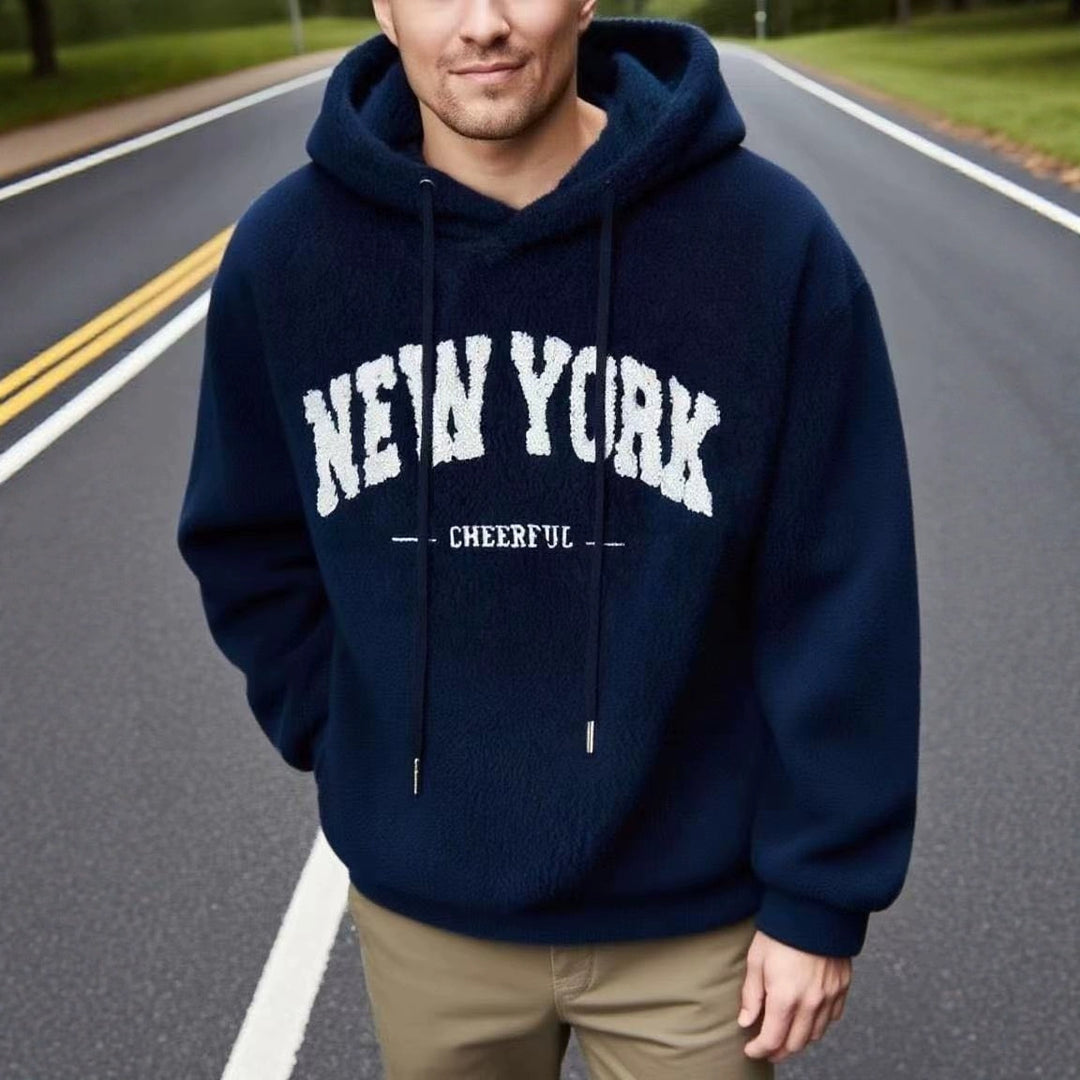 Herren nan kuscheliger Fleece-Hoodie mit Relief-Logo, Kordelzug und Kängurutasche EB