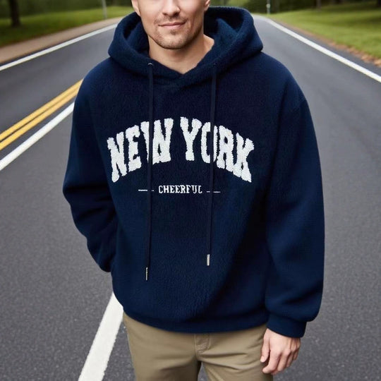 Herren nan kuscheliger Fleece-Hoodie mit Relief-Logo, Kordelzug und Kängurutasche EB