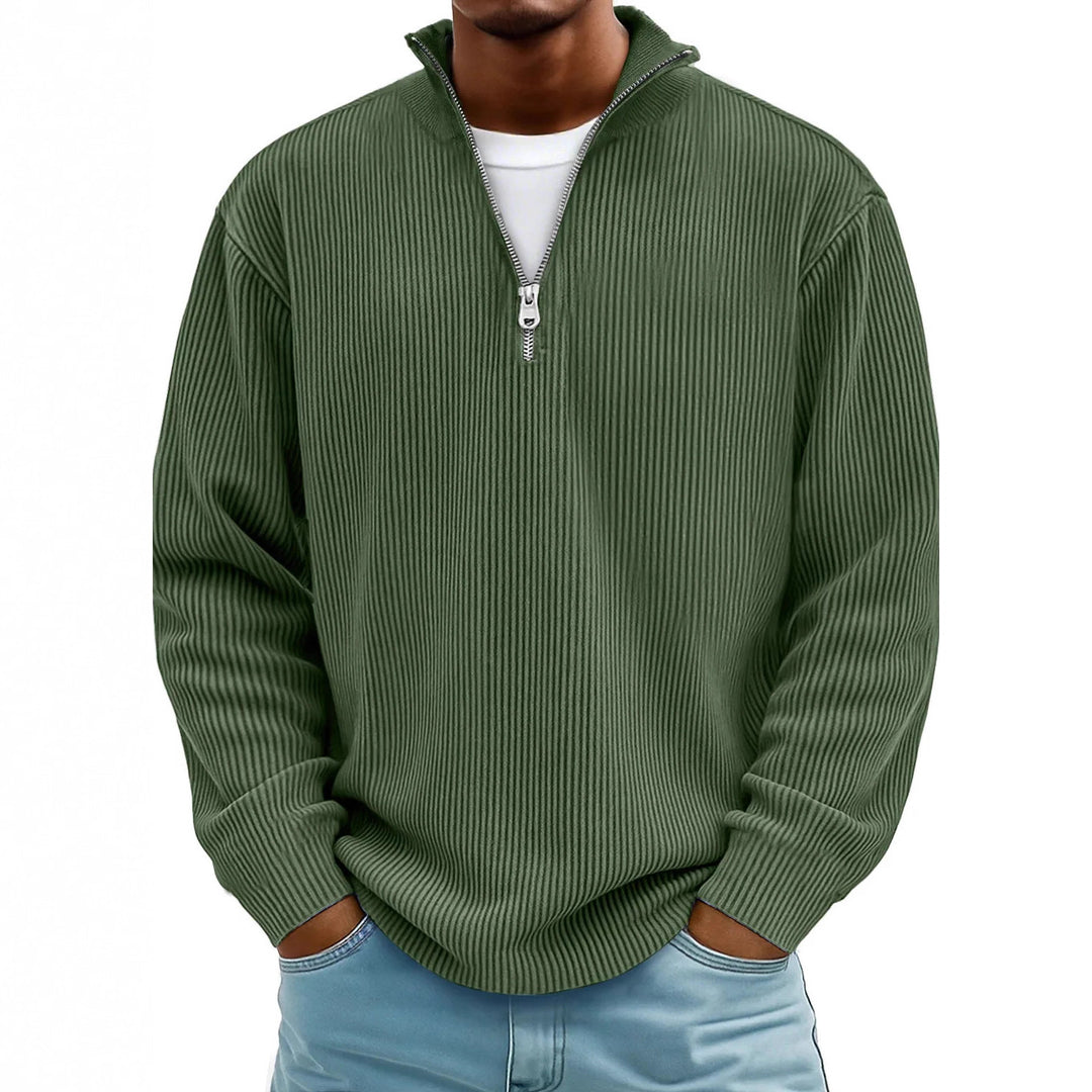 Herren nan gerippter Strickpullover mit halbem Reißverschluss und Stehkragen EB