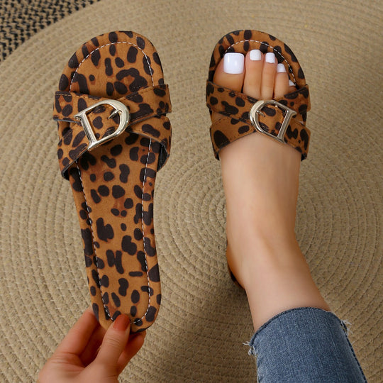 Damen Zehentrenner-Sandalen mit modischem Zebramuster und schickem Schnallen-Detail EB