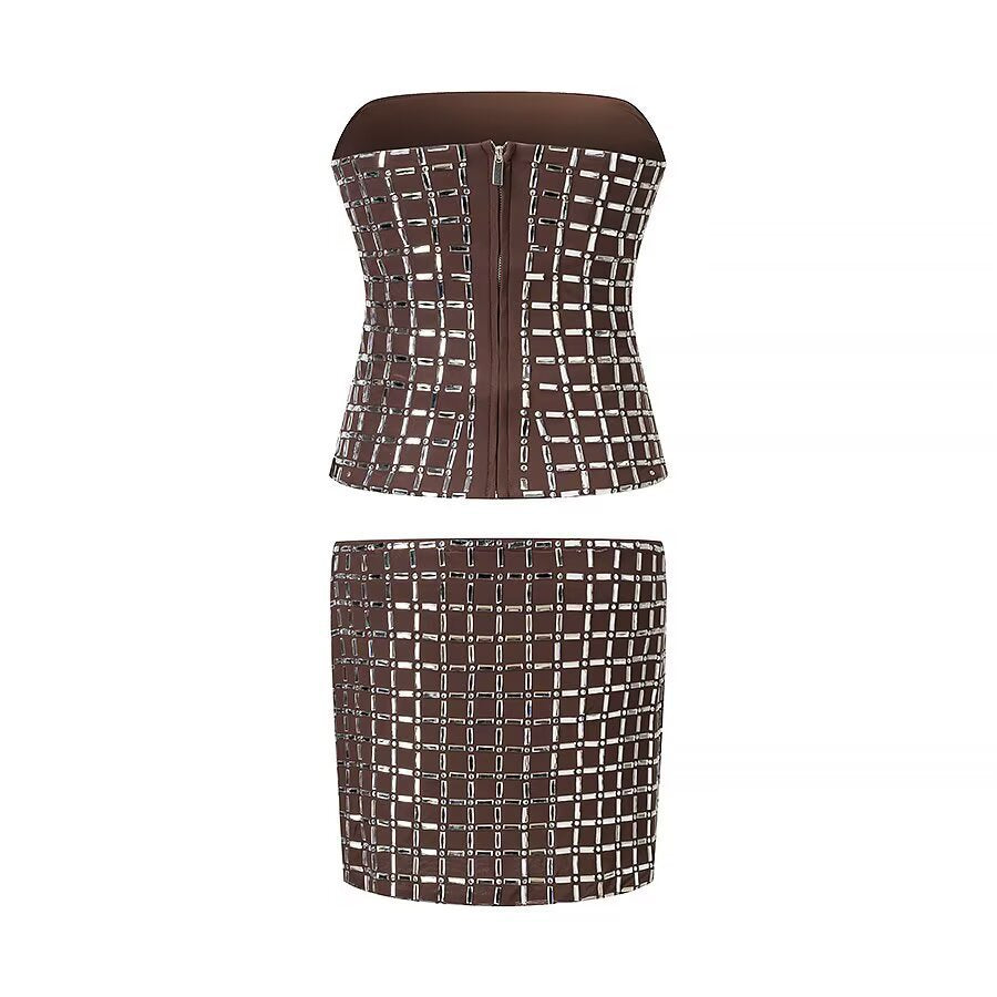 Damen Oberteil und Rock Set mit modernem Gitterdesign EB