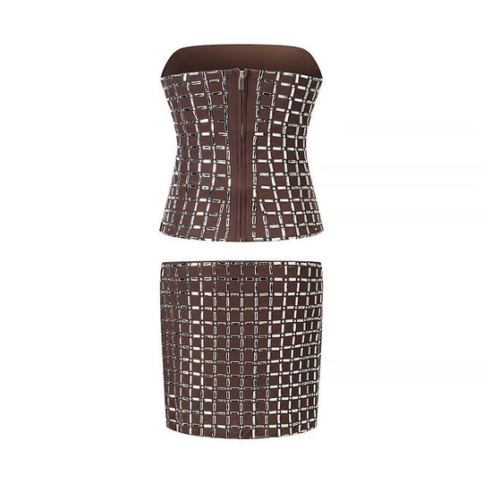 Damen Oberteil und Rock Set mit modernem Gitterdesign EB