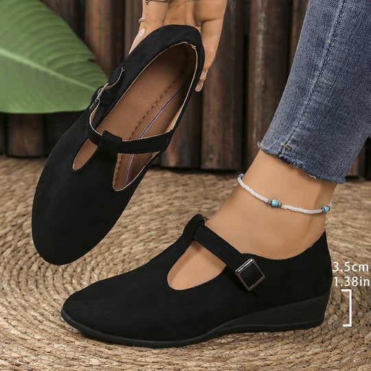 Damen Komfort-Keilabsatz-Ballerina aus Veloursleder EB
