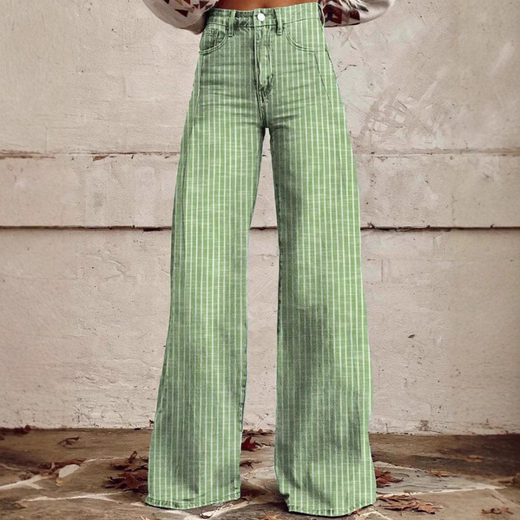 Damen nan weite Hose mit hohem Bund in Leinenoptik und vertikalen Nadelstreifen Schlaghose EB
