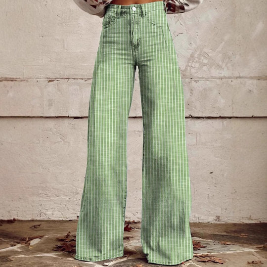Damen nan weite Hose mit hohem Bund in Leinenoptik und vertikalen Nadelstreifen Schlaghose EB
