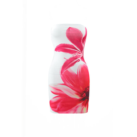 Damen figurbetontes Trägerkleid mit floralem Orchideen-Design EB