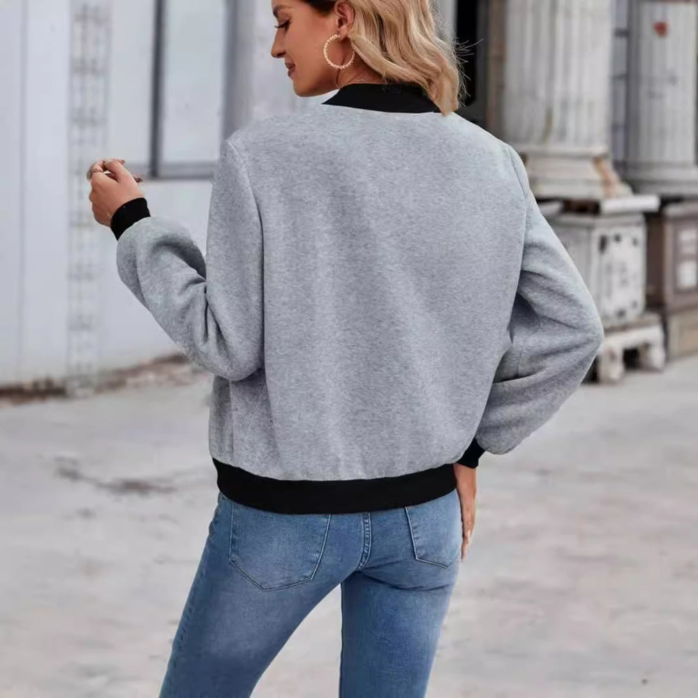 Damen Bomberjacke mit Taschen und kontrastierendem Kragen EB
