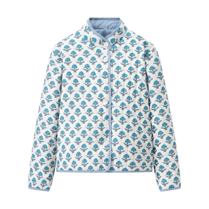 Damen Steppjacke mit floralem Muster und bequemem Schnitt EB