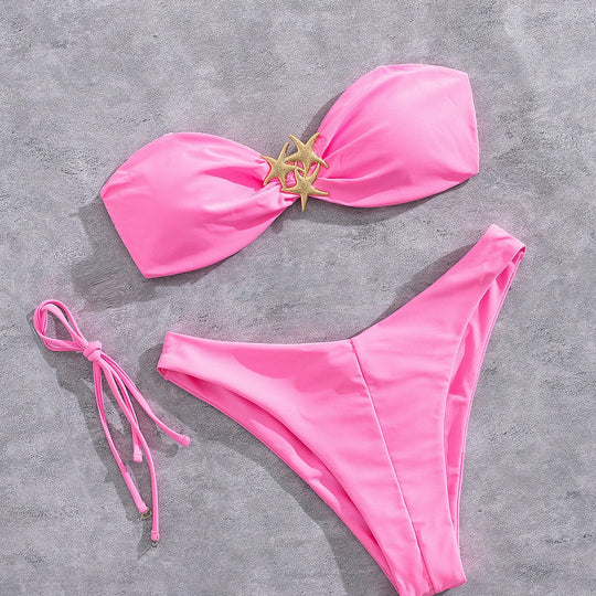 Damen Bandeau-Bikini mit goldfarbenem Sternenmotiv EB
