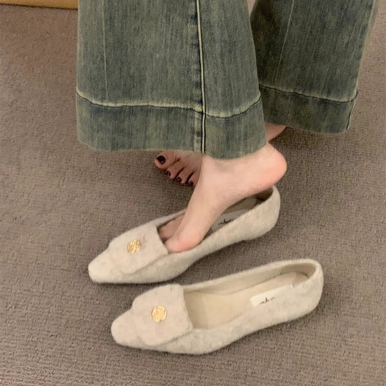Damen elegante Ballerinas aus Filz mit dekorativem Riemchen EB