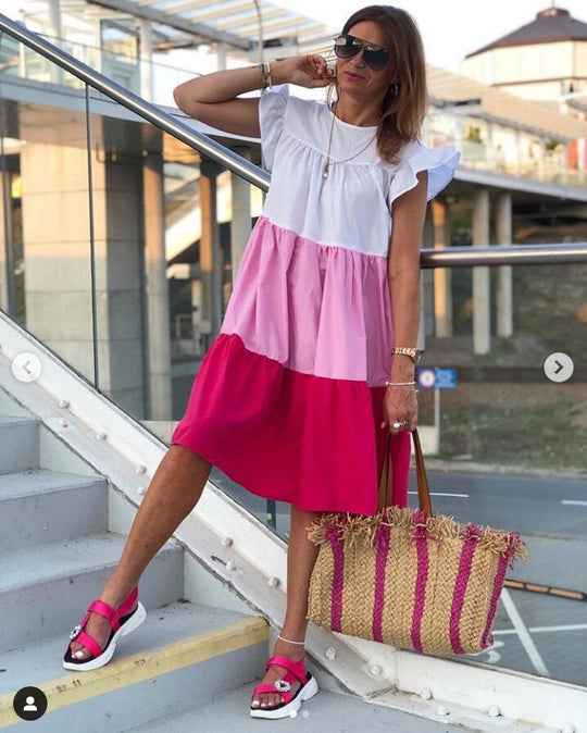 Damen lässiges Sommerkleid mit modischem Volantdesign und luftigem Schnitt EB