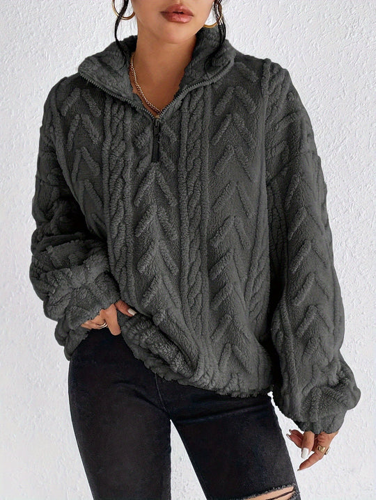 Damen Fleece Pullover mit hohem Kragen und strukturiertem Design EB