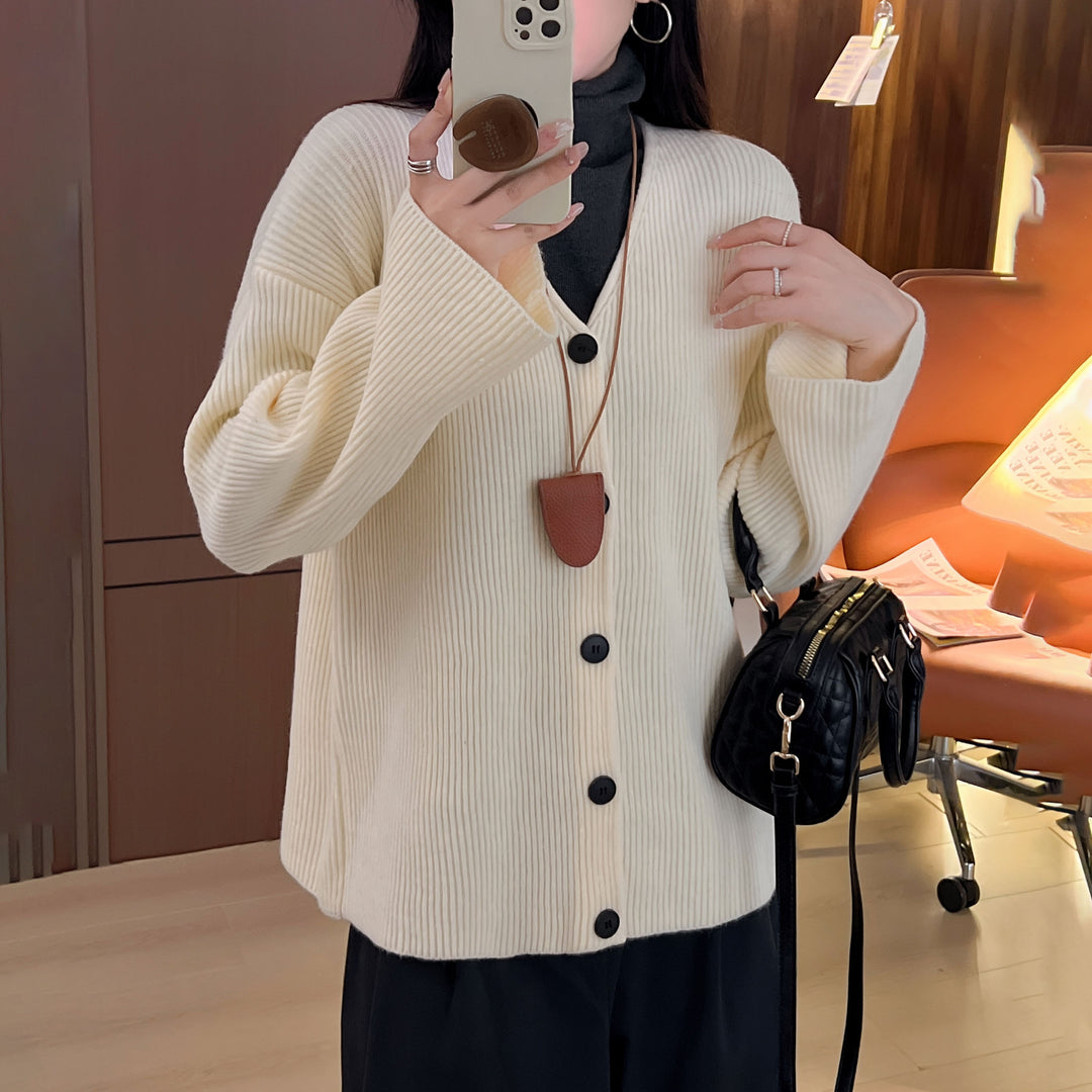 Damen Grob gestrickter Cardigan mit überschnittenen Schultern und Knopfverschluss EB
