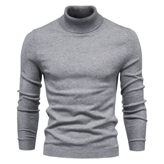 Herren Strickpullover mit hohem Kragen und feinem Rippmuster EB