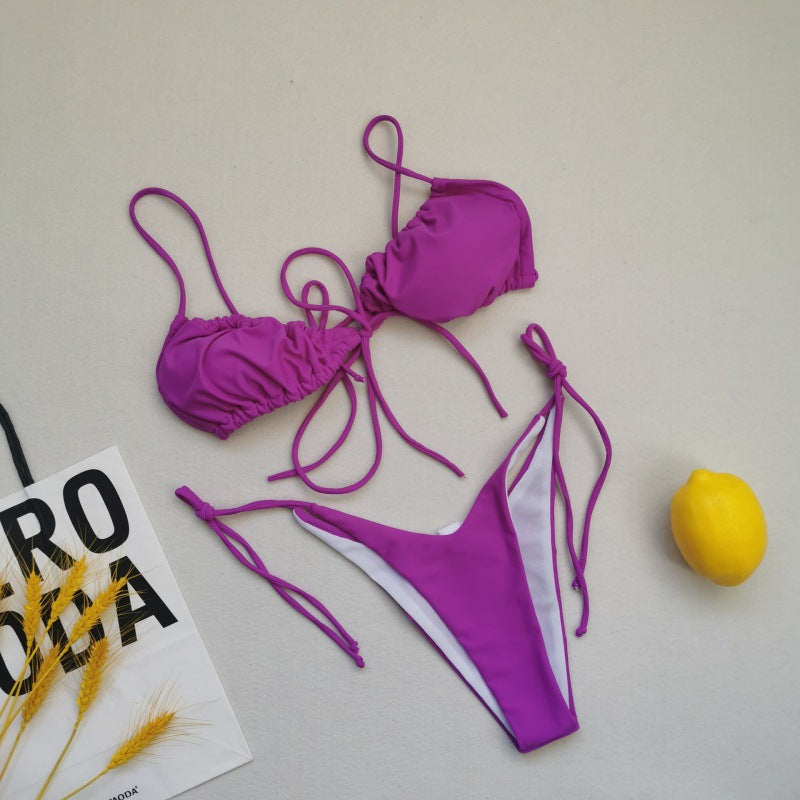 Damen Triangel-Bikini mit verstellbaren Schnürungen und kontrastierenden Akzenten EB