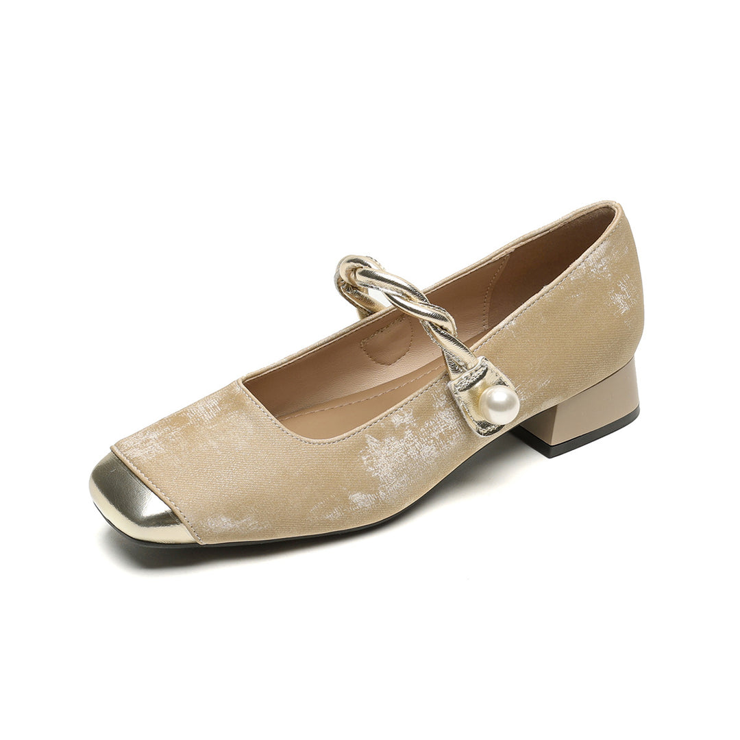Damen elegante Ballerinas mit luxuriösem Perlenschmuck und modischem Riemendesign EB