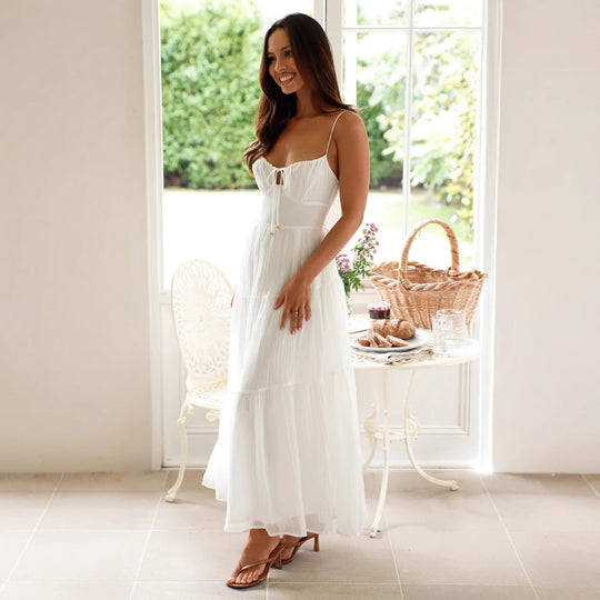Damen Maxikleid mit schwingendem Rock und verstellbaren Spaghetti-Trägern EB