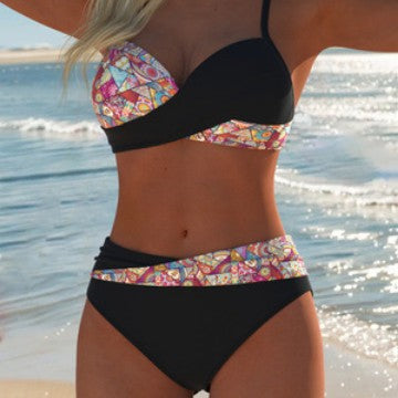 Damen Bandeau-Bikini mit hoch taillierten Höschen und lebhaftem Paisleymuster EB