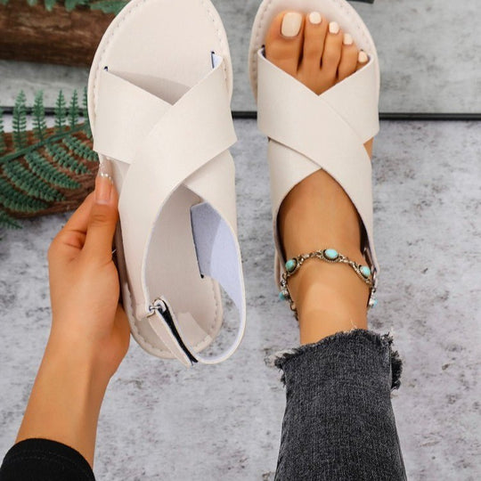 Damen komfortable Schnürsandalen mit überkreuzten Riemen und flexiblem Fußbett EB
