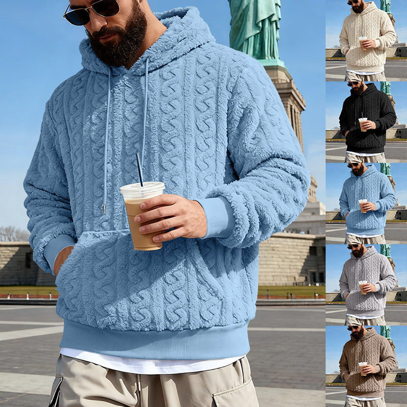 Herren Gefütterter Sherpa‑Hoodie mit Zopfmuster und Kapuze EB