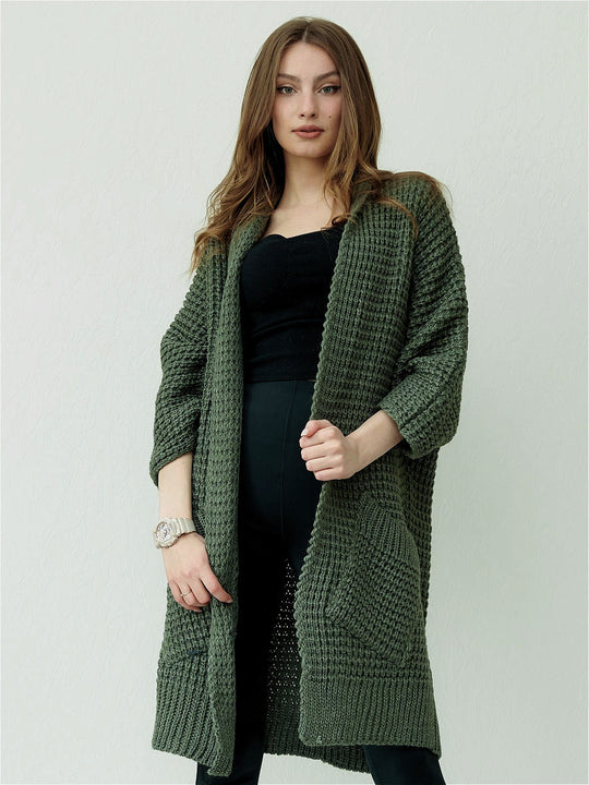 Damen kuscheliger Strickmantel mit großen Taschen und lässigem Schnitt EB