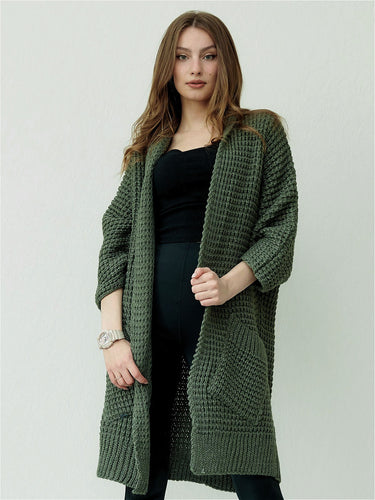Damen kuscheliger Strickmantel mit großen Taschen und lässigem Schnitt EB