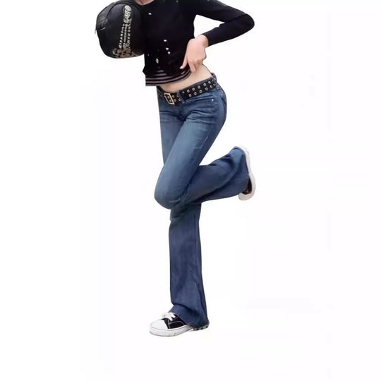 Damen Weit geschnittene Bootcut Jeans mit lässigem Schnitt und mittlerer Taille EB