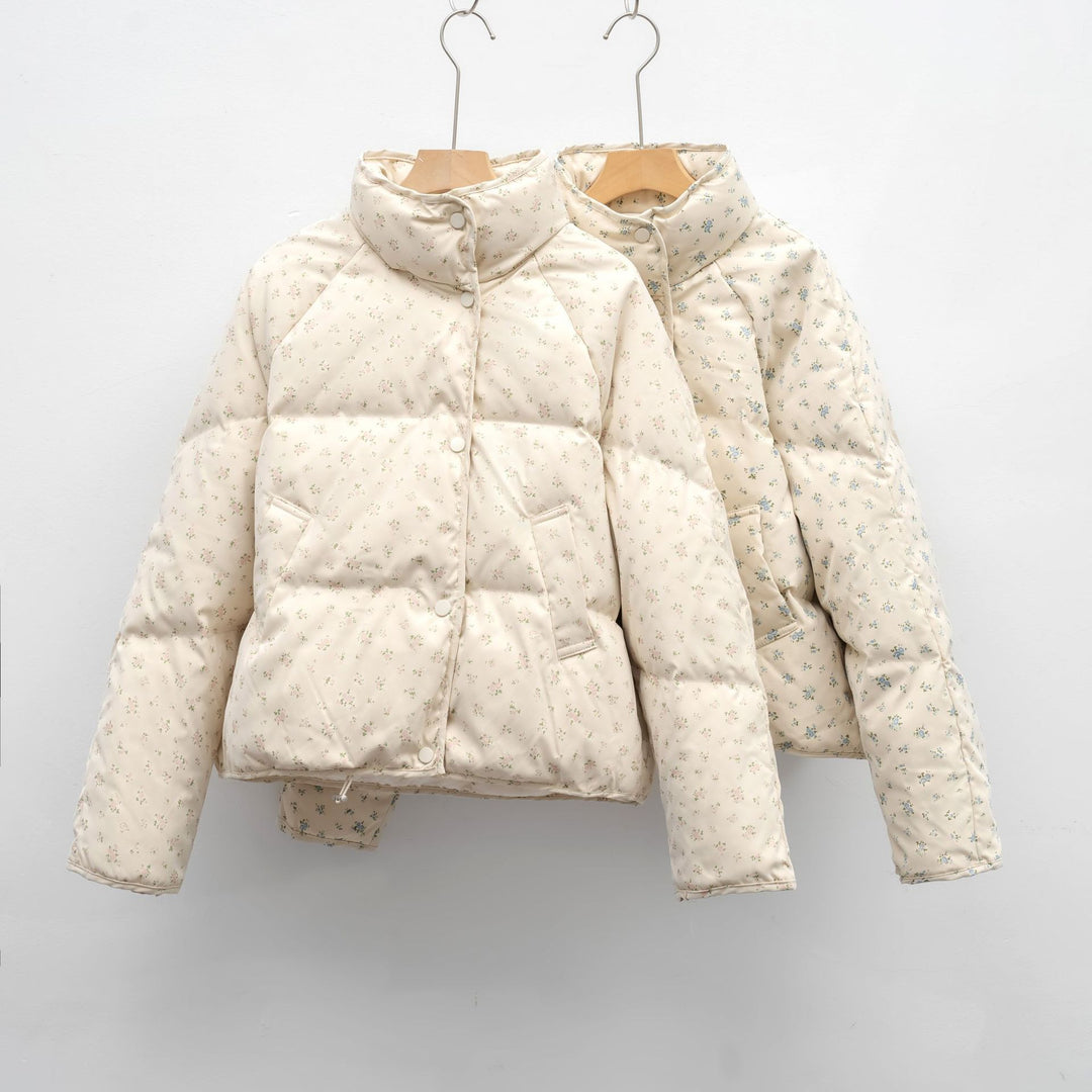 Damen voluminöse Steppjacke mit floralem Design und praktischen Taschen EB