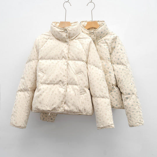 Damen voluminöse Steppjacke mit floralem Design und praktischen Taschen EB