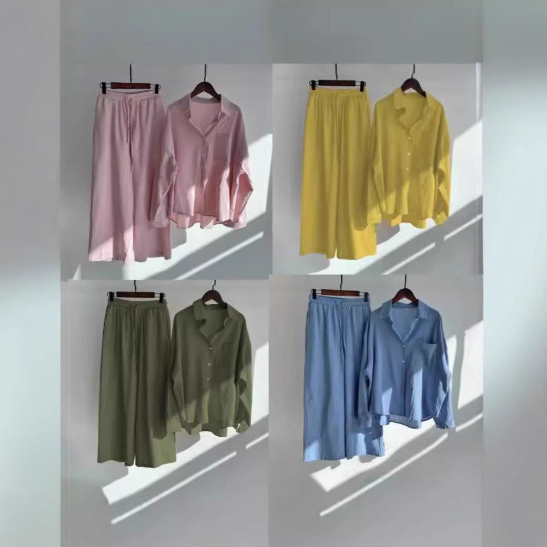 Damen Zweiteiliges Set aus leichter Bluse und weiter Hose im eleganten Design EB