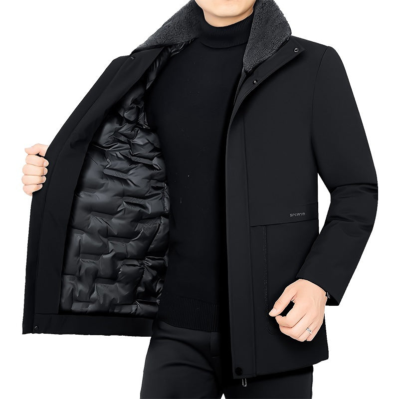 Herren Thermo-Winterkurzmantel mit luxuriösem Kunstfell-Innenfutter und Stehkragen EB