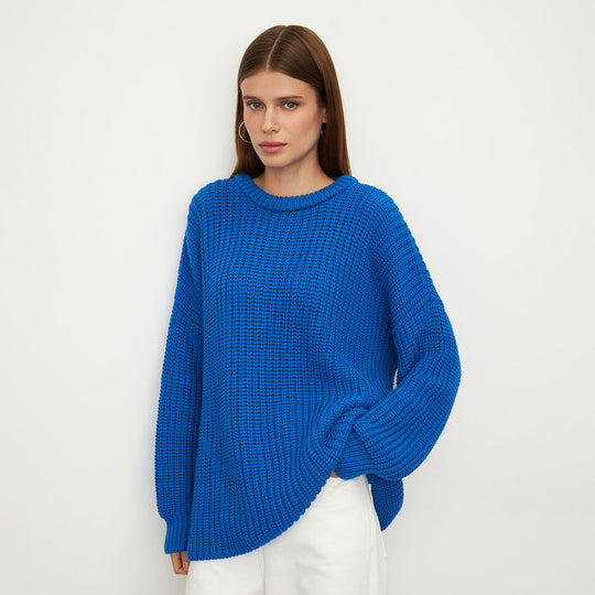 Damen lockerer Strickpullover mit weitem Schnitt EB