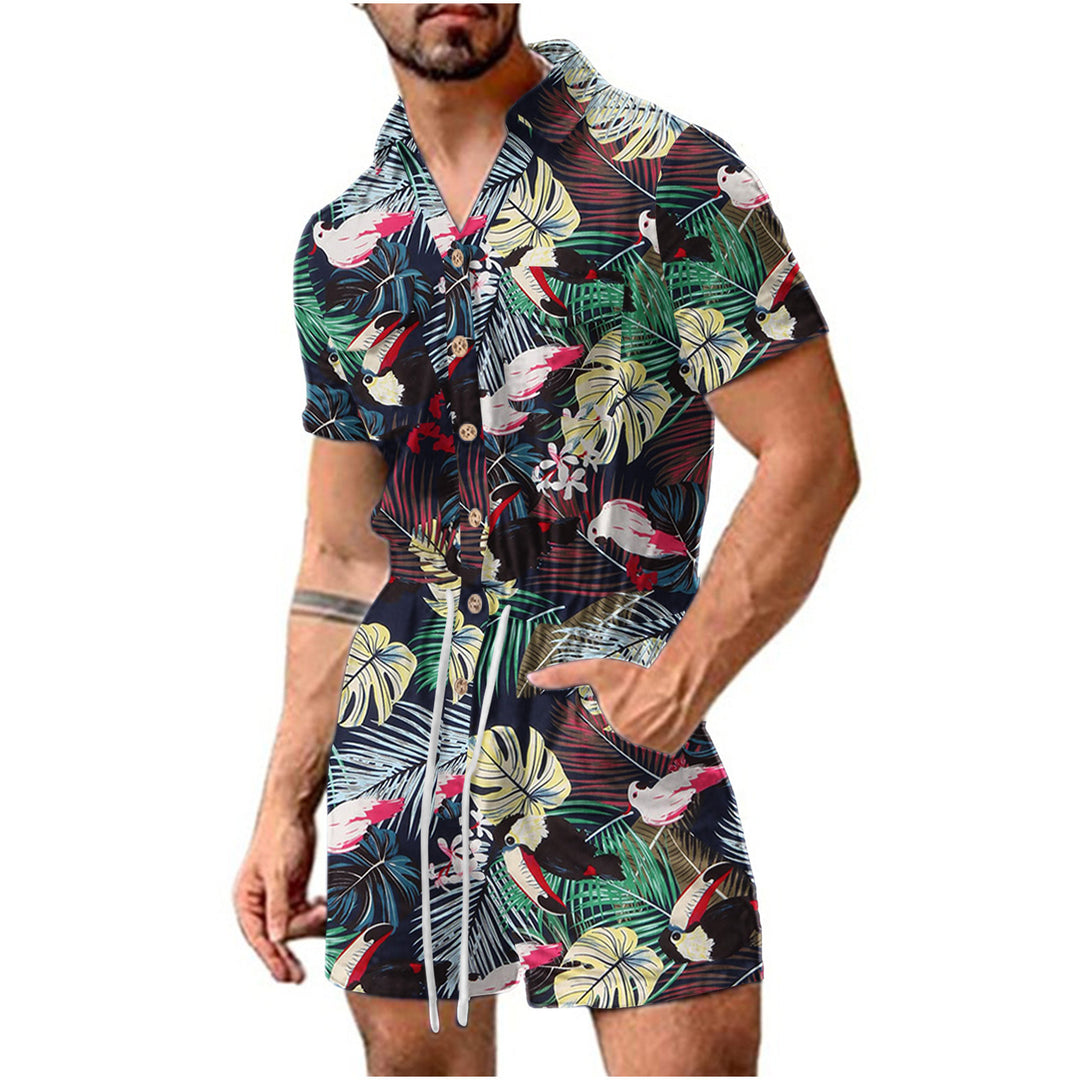 Herren Kurzoverall mit lebhaftem Blumenmuster R&B
