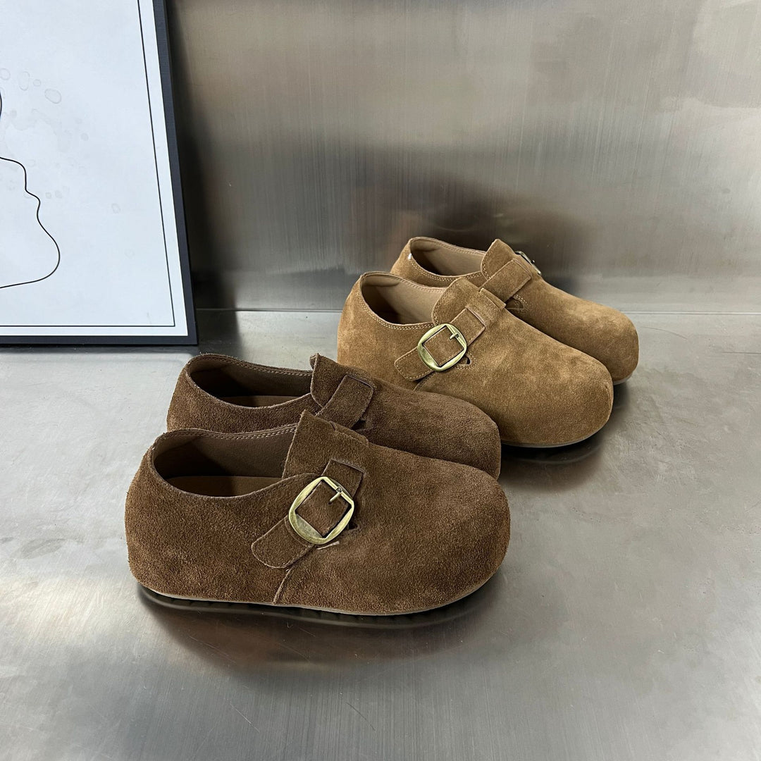 Damen Komfortable Wildleder-Clogs mit dekorativem Schnallenverschluss EB