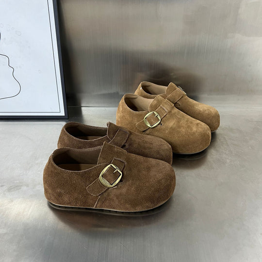 Damen Komfortable Wildleder-Clogs mit dekorativem Schnallenverschluss EB