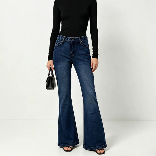 Damen nan High-Waist Flared-Jeans mit taillierendem Bund und weitem Schlag EB