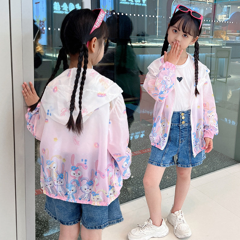 Damen nan leichte transparente Regenjacke für Mädchen mit Kapuze und verspieltem Cartoon-Print R&B